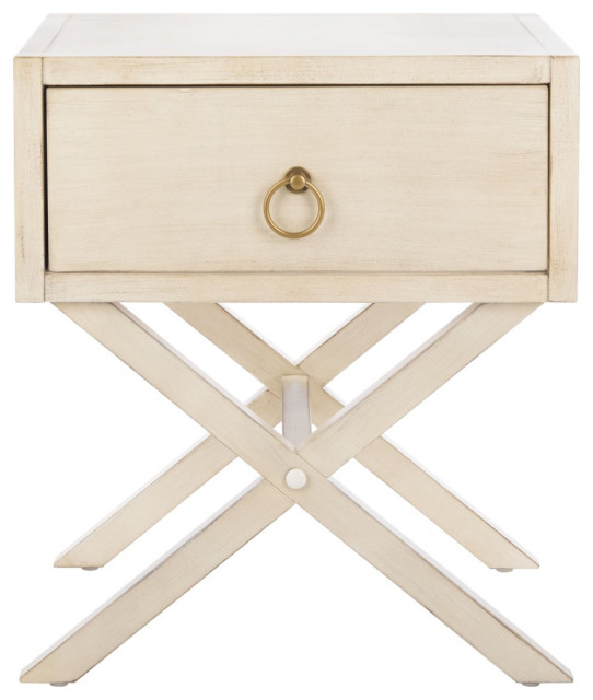 Contemporary Nightstand, Crossed Base & Drawer With Ring Pull