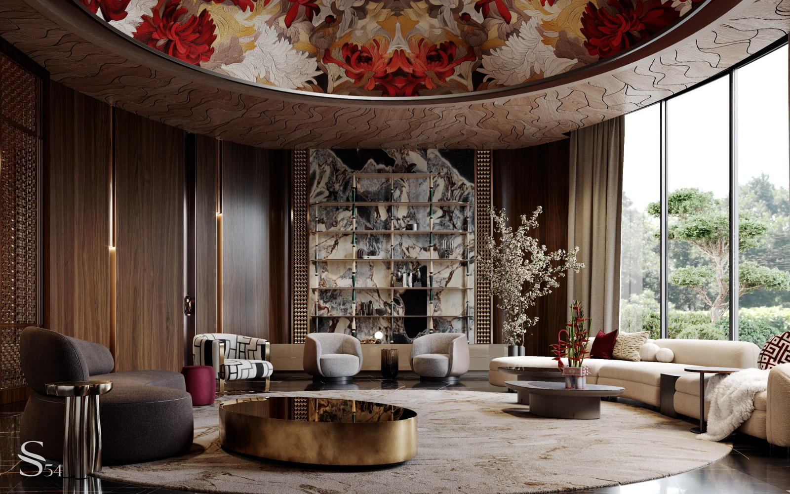 Стеллаж на фоне драматичного мрамора