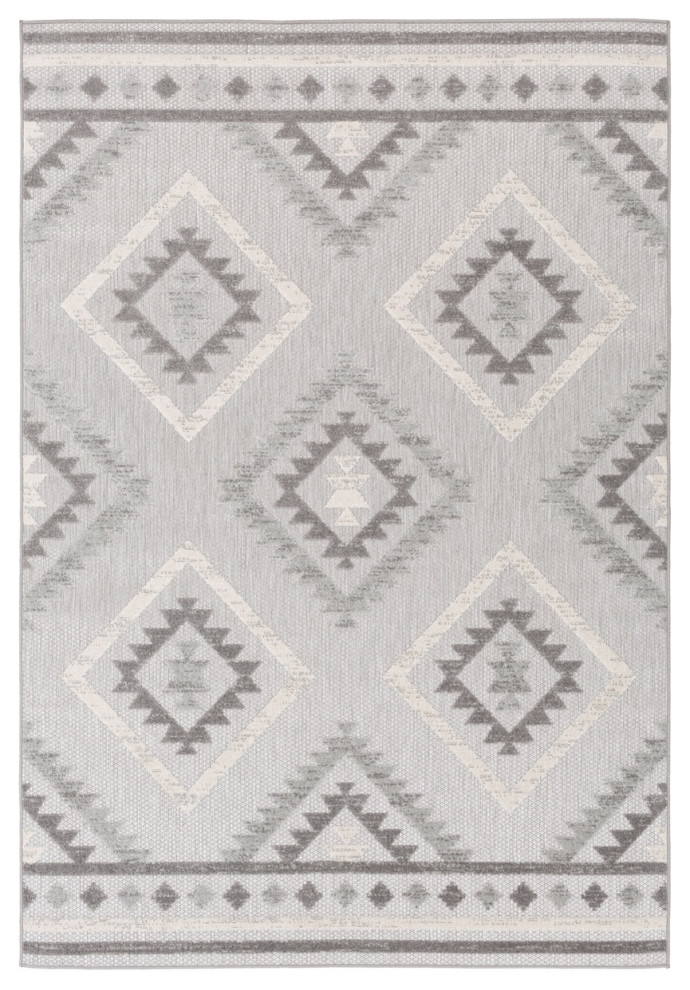 Big Sur Outdoor Rug, 5x8, Light Gray/Taupe/Cream Southwestern