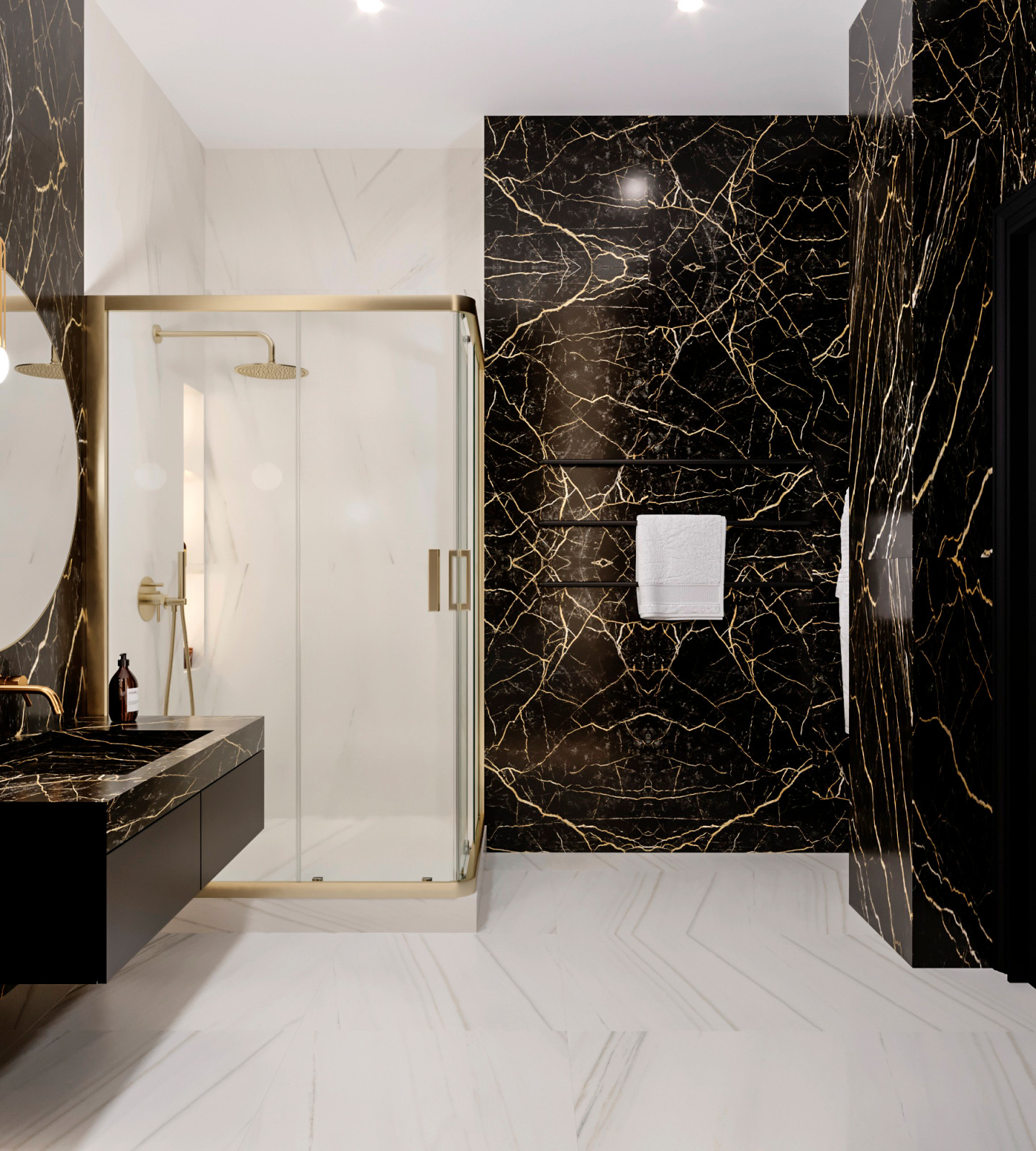 Ванная комната в современном стиле с элементами драмы