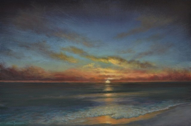 Tropical Sunset Beach Painting Caribbean Seascape Sunset
