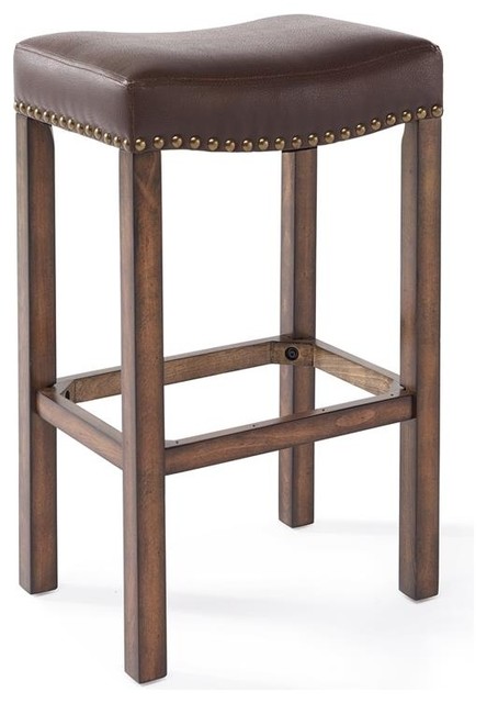 Tudor 30 Bar Height Wood Backless Barstool Chestnut Fish Kahlua Faux Leather Tudor 30 Bar Height Wood Backless Barstool Chestnut Fish Kahlua Faux Leather