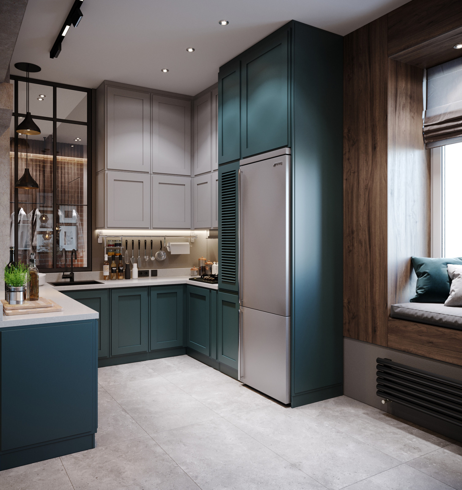 Квартира на Обводном. Кухня. Окно с местом для сидения.