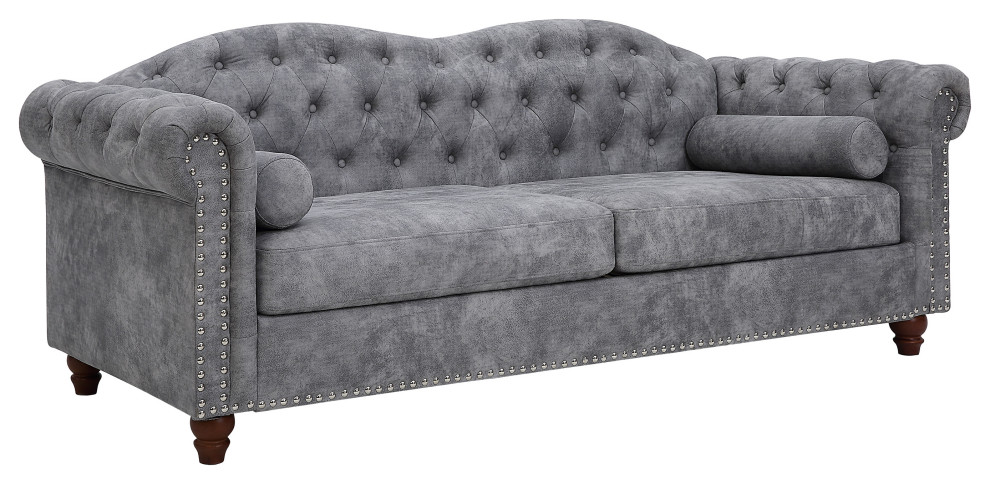 Gewnee Classic Traditional Living Room Upholstered Sofa, Grey