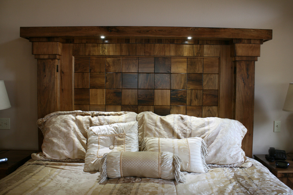 Inspiration for a mid-sized country master bedroom in Seattle with beige walls, carpet, no fireplace and beige floor.