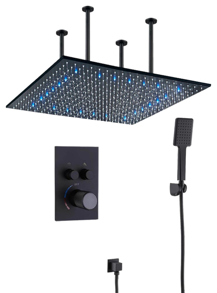 Matte Black Ceiling Mount Shower System With Thermostatic Mixer