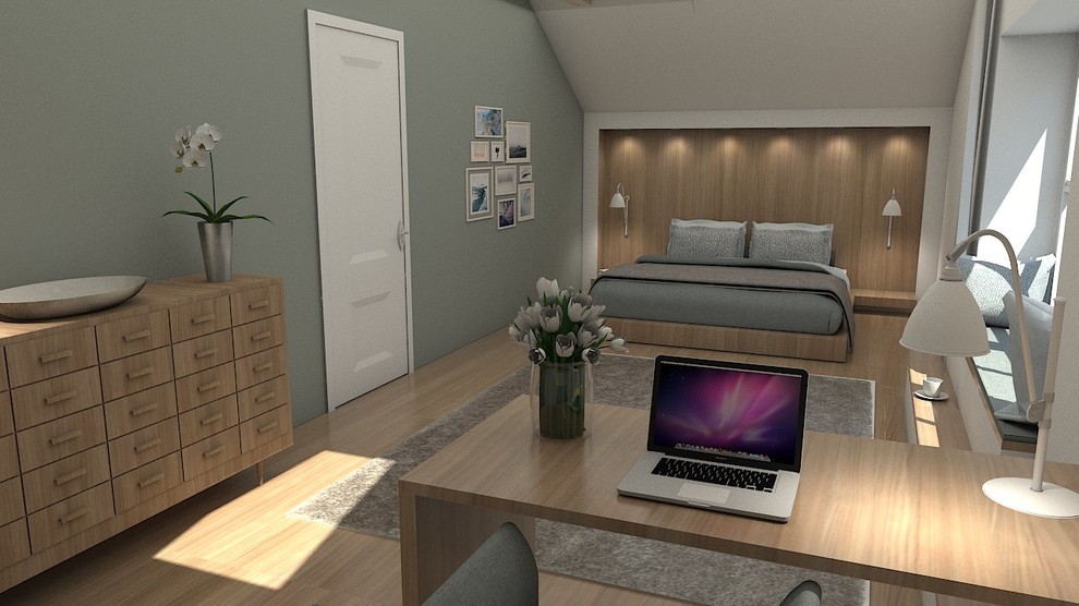 Visualisierungen - Schlafzimmer mit Arbeitsplatz