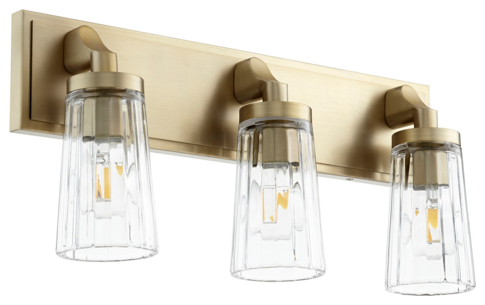 Fort Worth 3 Light Bathroom Vanity Light, Aged Brass Transitional