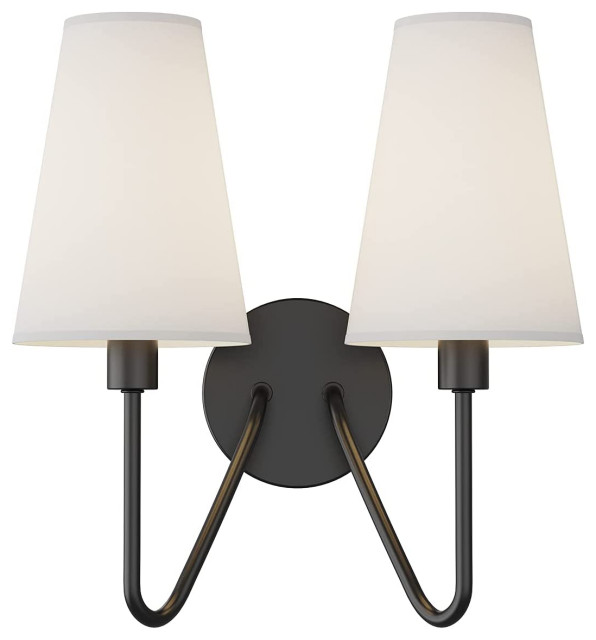 2 Light Wall Sconces Lighting Fixture Black Wall Light With White Linen