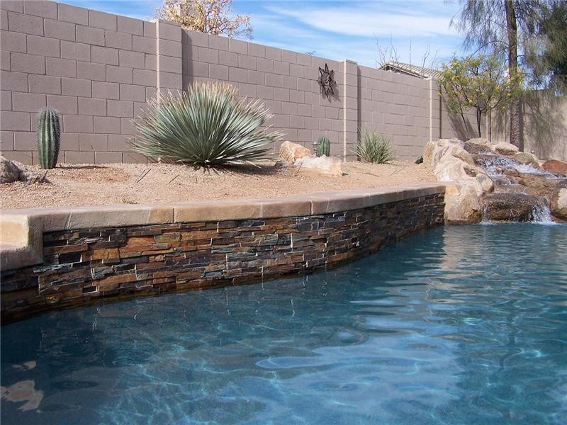 Design ideas for a mid-sized traditional backyard lap pool in Phoenix.