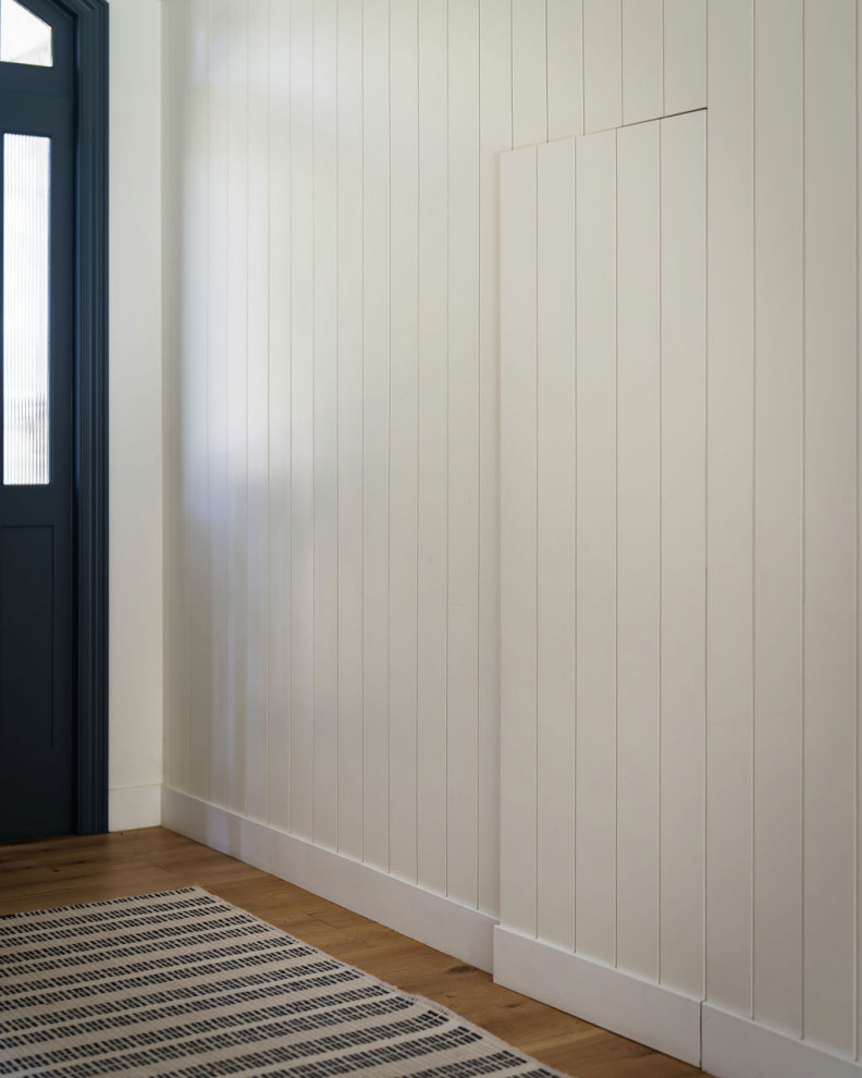 Hidden Shiplap Coat Closet Door in Organic Modern Entryway ...