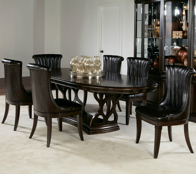 American Drew Bob Mackie 7 Piece Oval Dining Room Set In Dark Brown American Drew Bob Mackie 7 Piece Oval Dining Room Set In Dark Brown