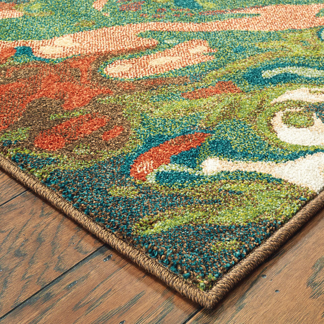 Dahlia Organic Abstract Rust/ Teal Area Rug Contemporary Area Rugs