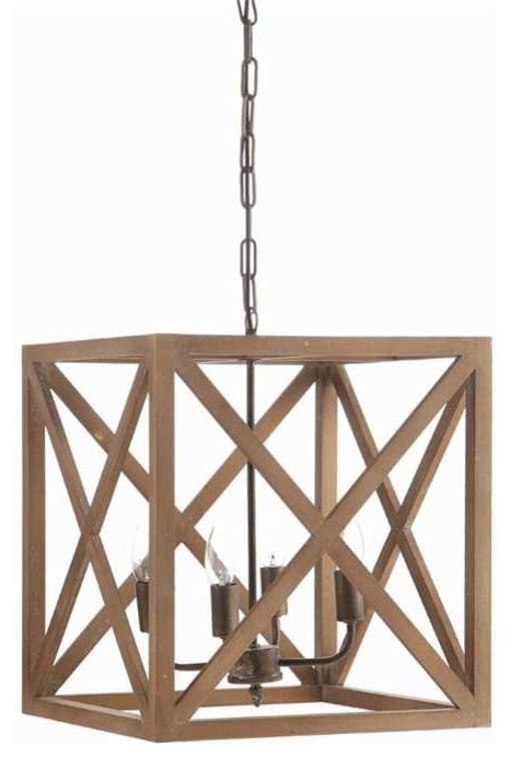 Square X Frame Wood and Metal Chandelier