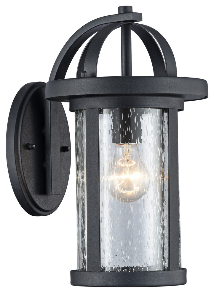 ANGELO, Transitional 1 Light Textured Black Outdoor Wall Sconce, 14" Height