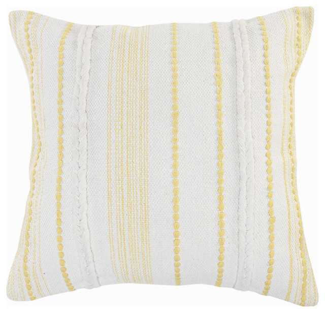 Yellow Textured and Striped Throw Pillow
