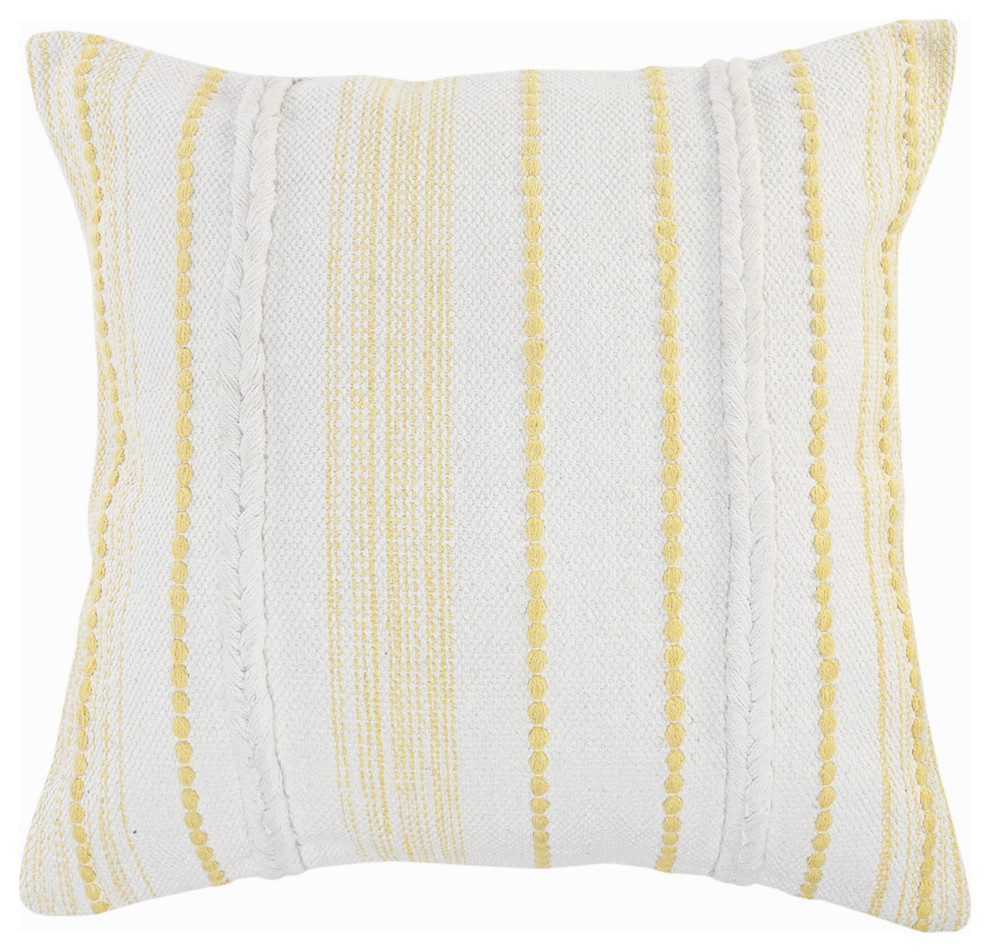 Yellow Textured and Striped Throw Pillow