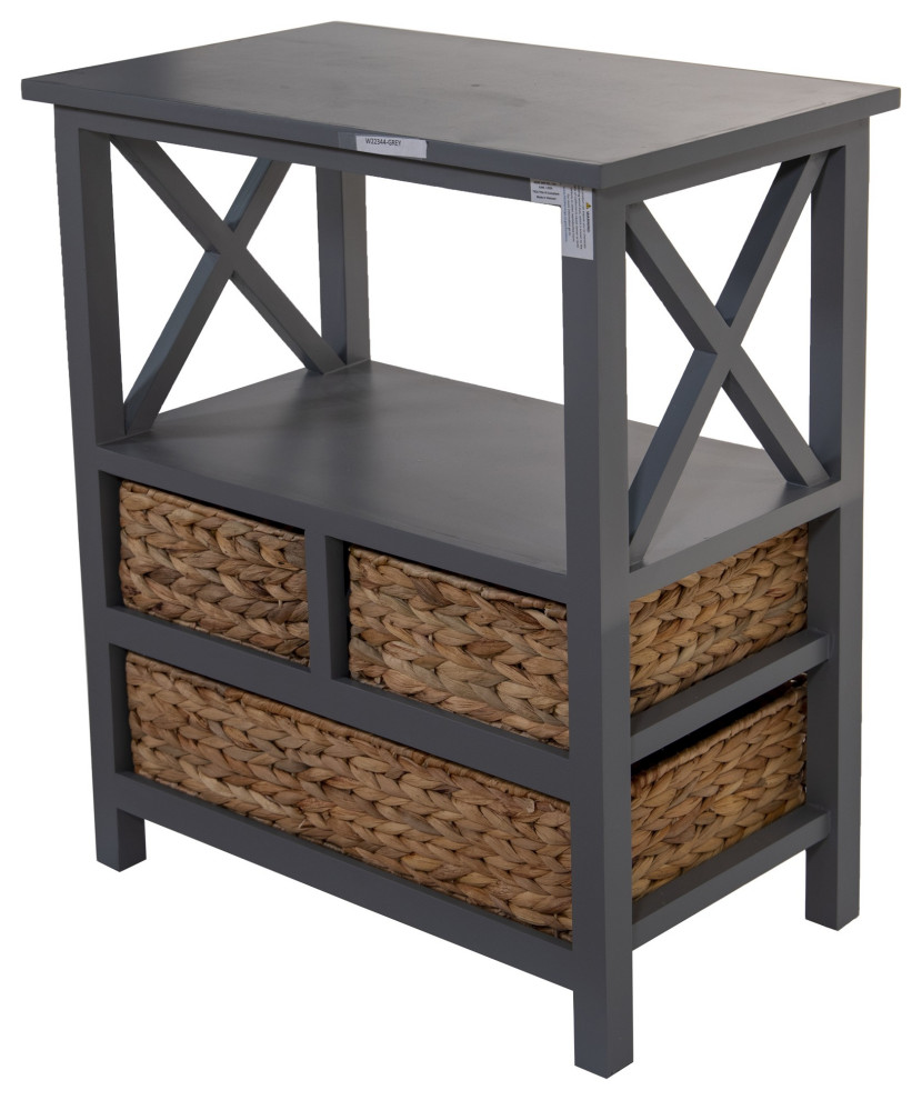 Gray Wooden Accent Table With 3 Drawers Transitional Side Tables