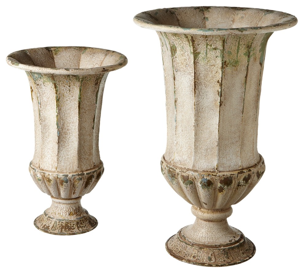 Francis Urn Planters, Set of 2, Distressed Ivory