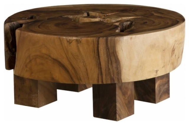 36 W Coffee Table Hand Polished Smooth, Thick Round Wood Coffee Table