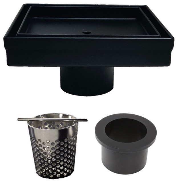Matte Black Tile Insert 5 Inch Square Drain with Hair Trap By