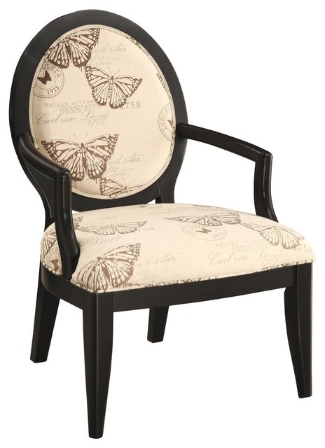 Accent Chair - Cream Butterfly Scripted Fabric