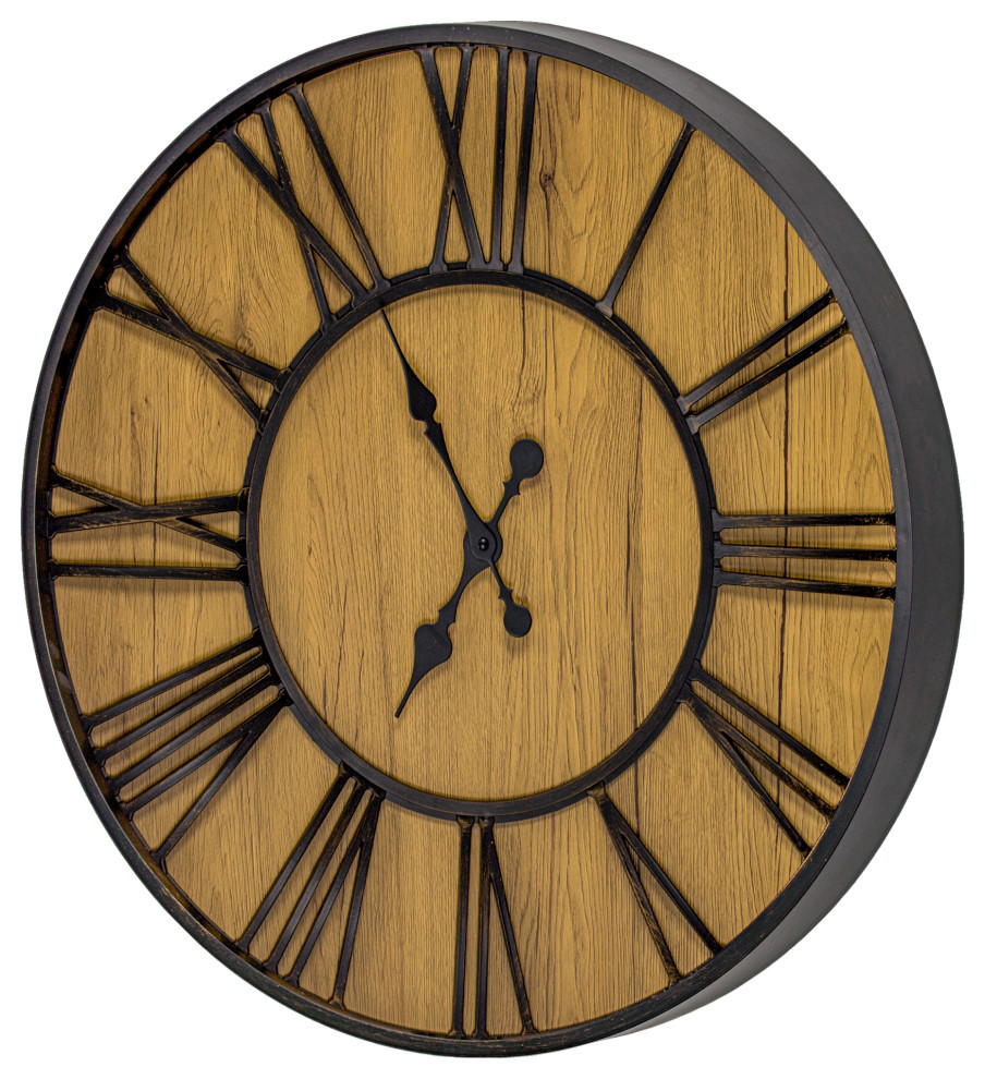 Mdf And Plastic Oversized Wall Clock Black Wood Veneer 24 Industrial Wall Clocks By American Art Decor