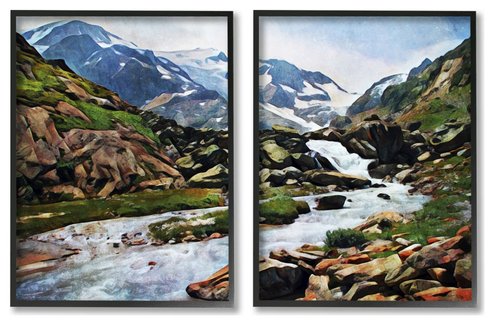 Peaceful Rocky Mountains Water Landscape Painting, 2pc, each 16 x 20