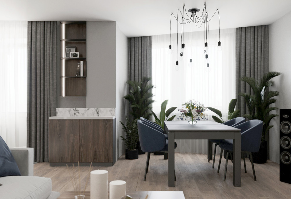 Гостиная и коридор в холодных деревянных тонах