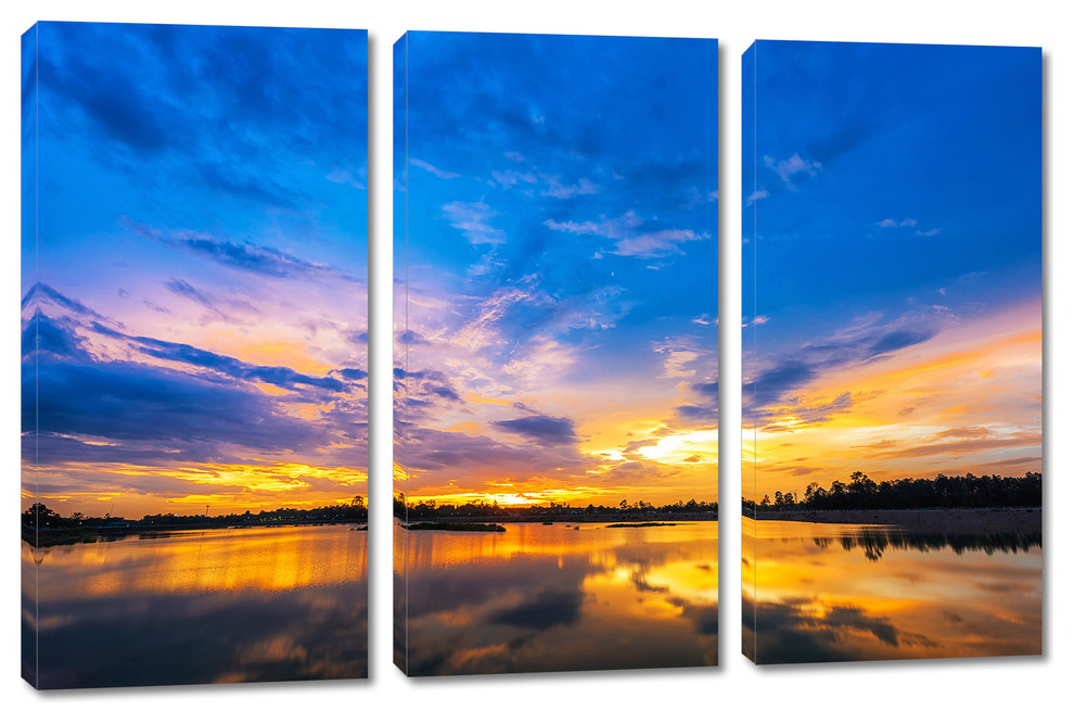 Beautiful Lake Sunset Canvas Print, 3 Panel Split, Triptych Wall Art