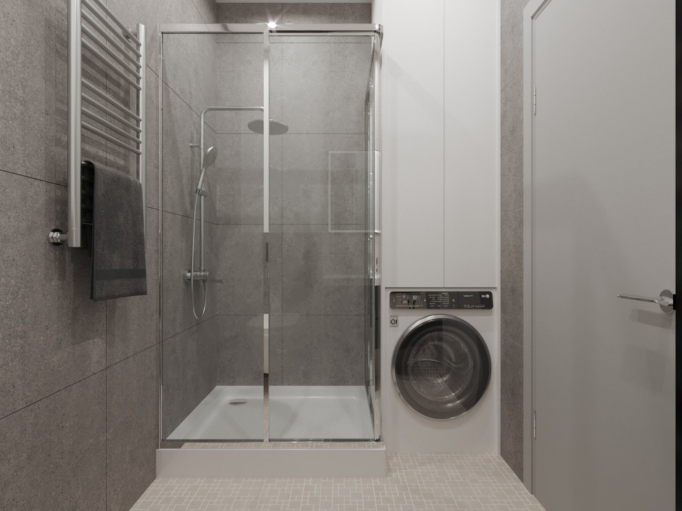 This is an example of a small modern bathroom in London.