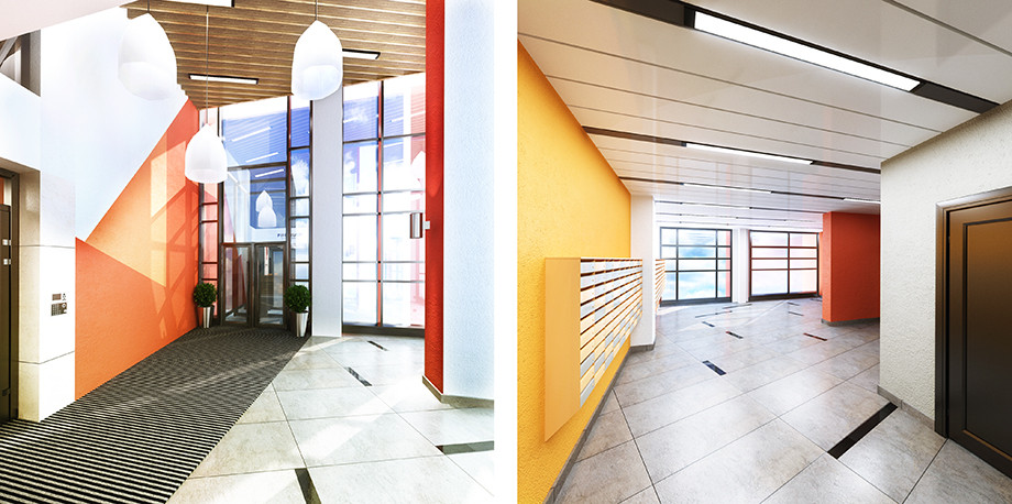 Дизайн интерьера холла многоквартирного жилого дома