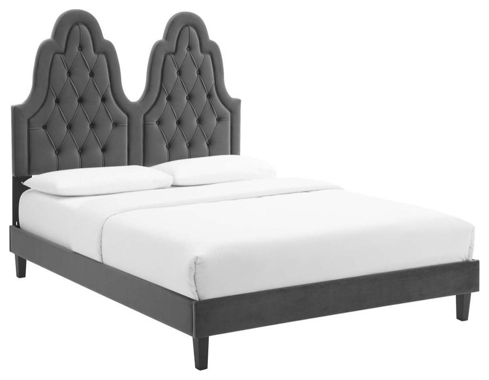 Alexandria Tufted Performance Velvet King Platform Bed Charcoal MOD