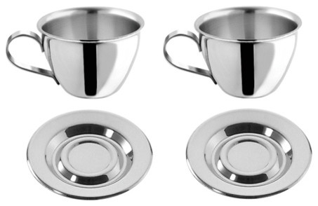 Motta Stainless Steel Espresso Cups And Saucers Set Of 2 Motta Stainless Steel Espresso Cups And Saucers Set Of 2