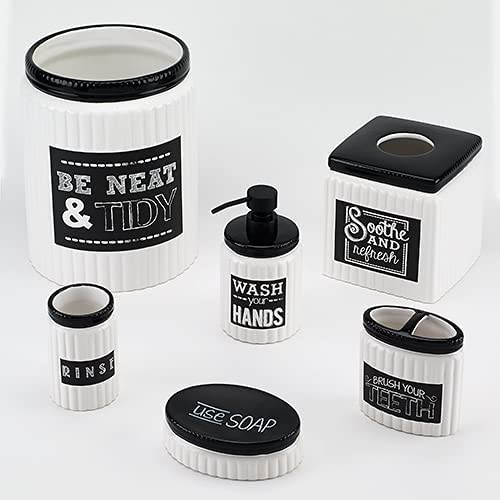 Chalk It Up 6 Piece Ceramic Bath Accessory Set, Black and White