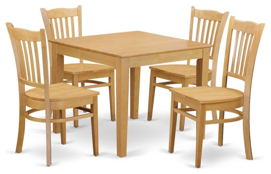 5-Piece Kitchen Table Set, Kitchen Dinette Table and 4 Dining Chairs, Oak