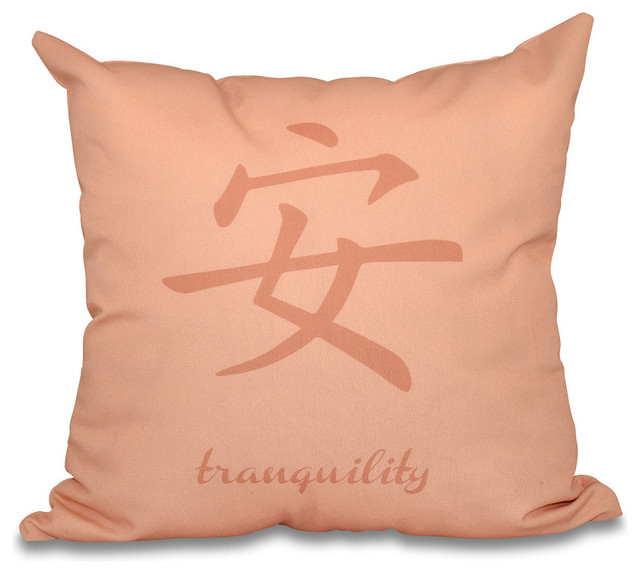 Tranquility, Word Print Pillow, Coral, 18" x 18" Asian Decorative Pillows by E by Design