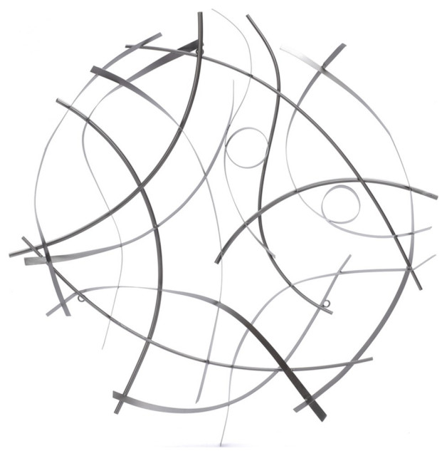 LuxenHome Silver and Gray Abstract Round Metal Wall Decor