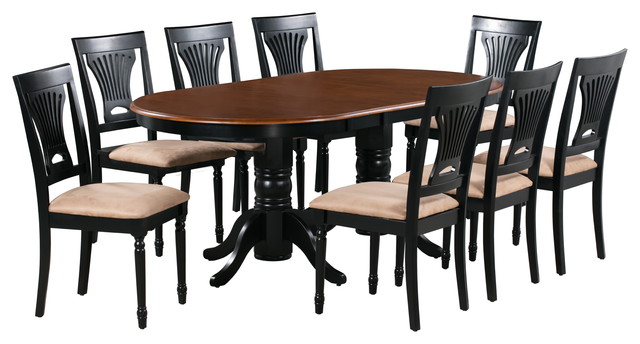 9 Piece Oval Dining Room Table Butterfly Leaf With Chair Set Black