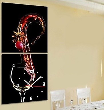 16"Modern Style Wine Theme Wall Clock in Canvas Set of 2