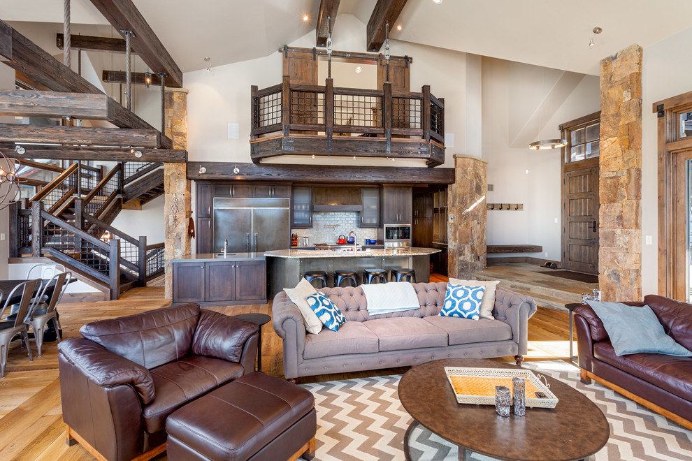 Transitional living room photo in Denver