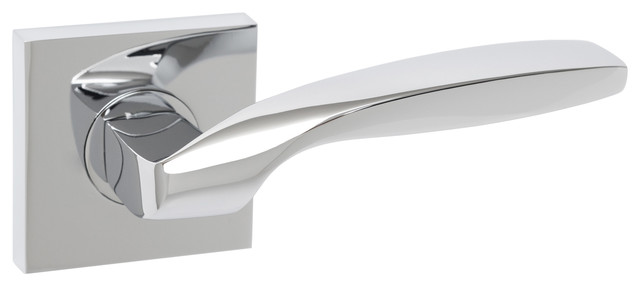Modern square interior door lock//lever in satin nickel with chrome finish