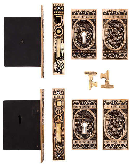 Broken Leaf Keyed Double Pocket Door Set Mediterranean Pocket