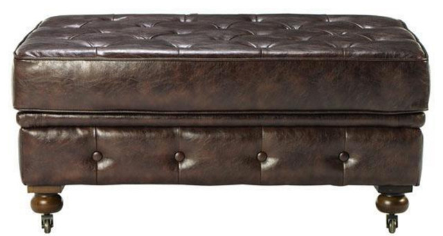 Chesterfield Tufted Ottoman Transitional Footstools And Ottomans Chesterfield Tufted Ottoman Brown Bonded Leather