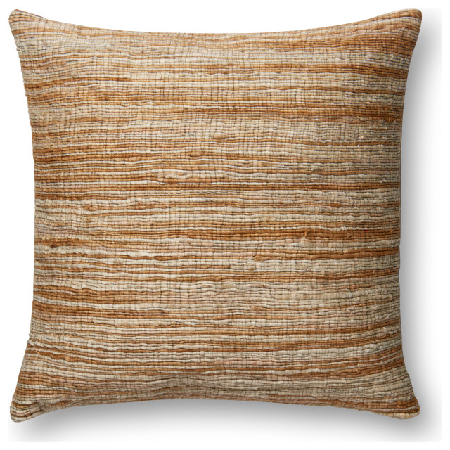 Jute Camel/Beige Decorative Throw Pillow, 22"x22", Down/Feather