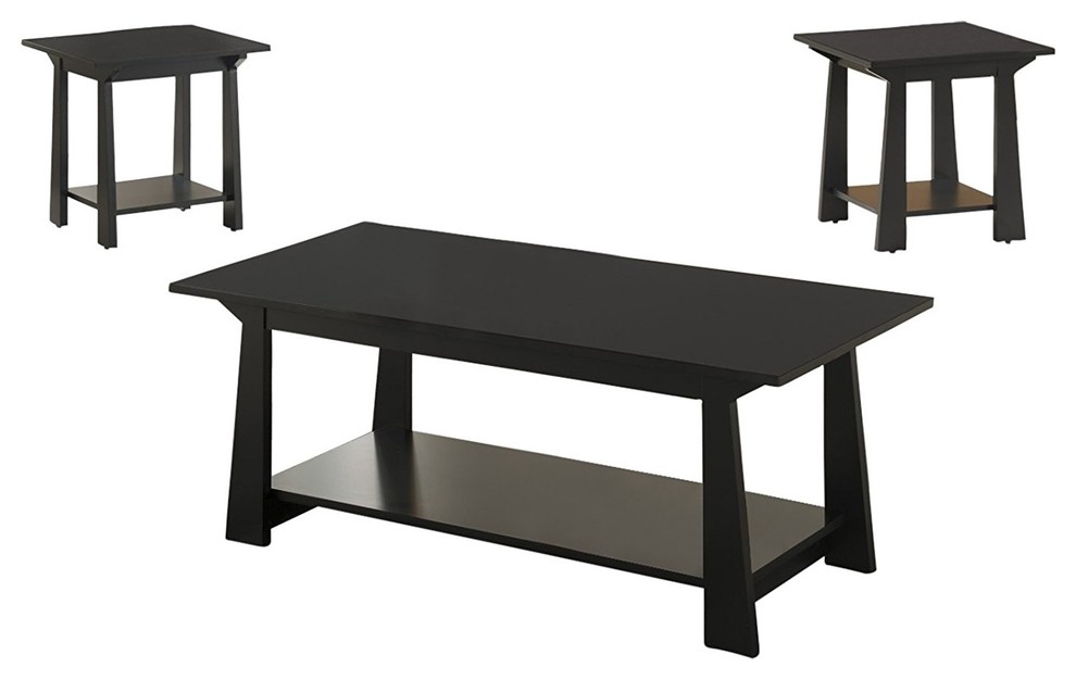 Mailer 3Piece Coffee and End Tables Set, Black Transitional Coffee