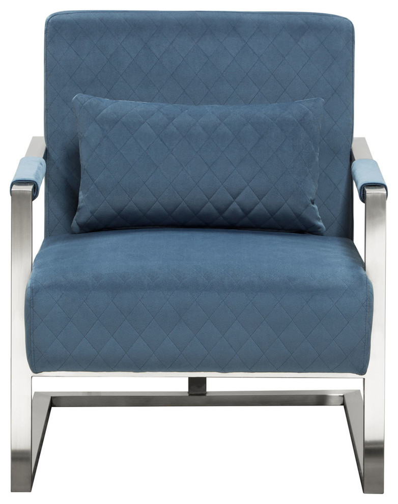 Studio Accent Chair in Royal Blue Velvet with Diamond Tuft and Stainless Frame
