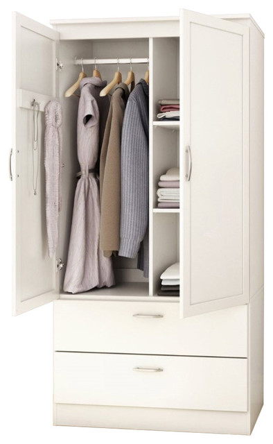 White Armoire Bedroom Clothes Storage Wardrobe Cabinet With 2
