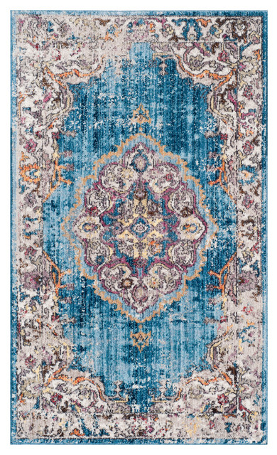 Aimee Transitional Blue and Light Grey Area Rug, 90x150 cm