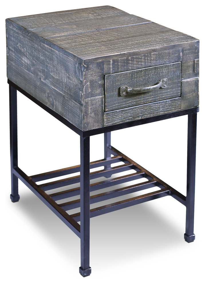 Parker RusticStyle Solid Wood Narrow Side Table, Gray Industrial Side Tables And End Tables